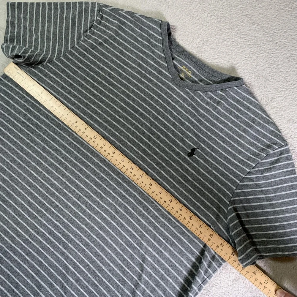 Polo Ralph Lauren Shirt Mens XL Gray White Striped Cotton Tee Casual‎ Crewneck